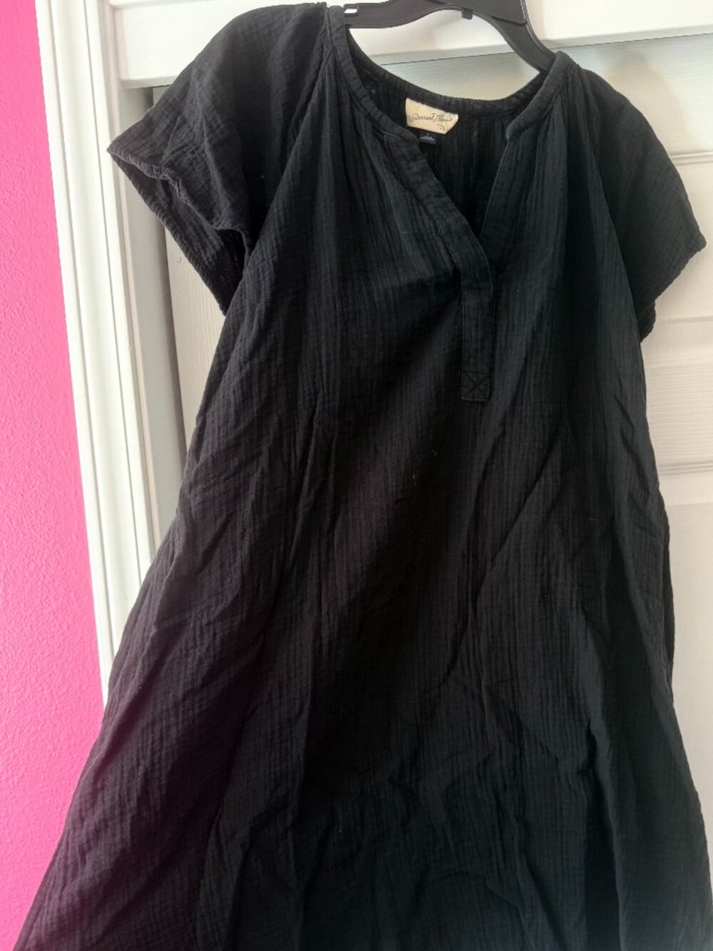 Universal Thread Black Gauze Cotton Dress Size Large Casual Loose Fit Pockets